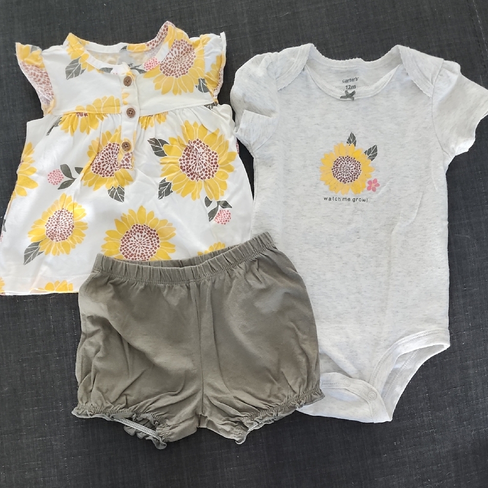 Sunflower Floral Baby Dress & Bodysuit Set - Yellow